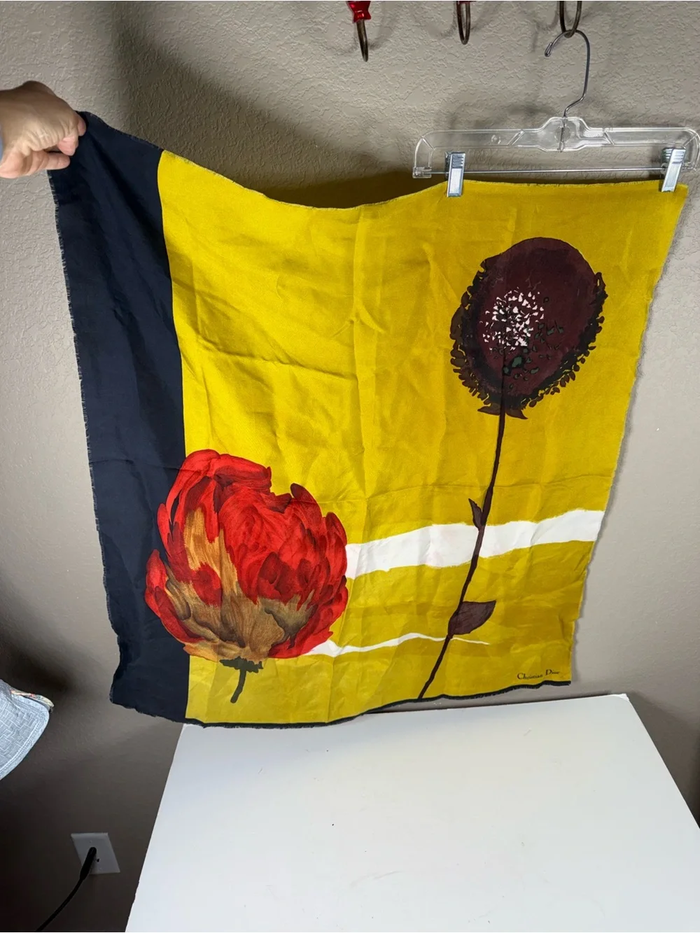 Dior Yellow Silk Scarf with Black Trim